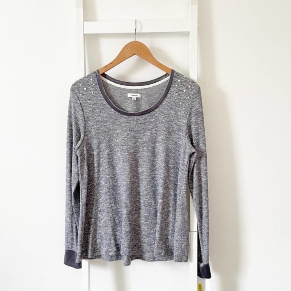 Kensie Soft Stretchy Long Sleeve Embellished Top Size Medium - Picture 2 of 8